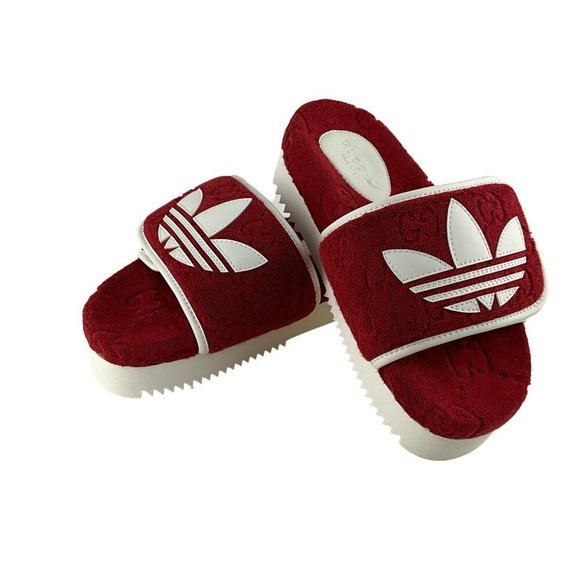 Gucci x Adidas Women's GG Platform Sandal Red Cotton Sponge Sz 36 - Picture 4 of 10